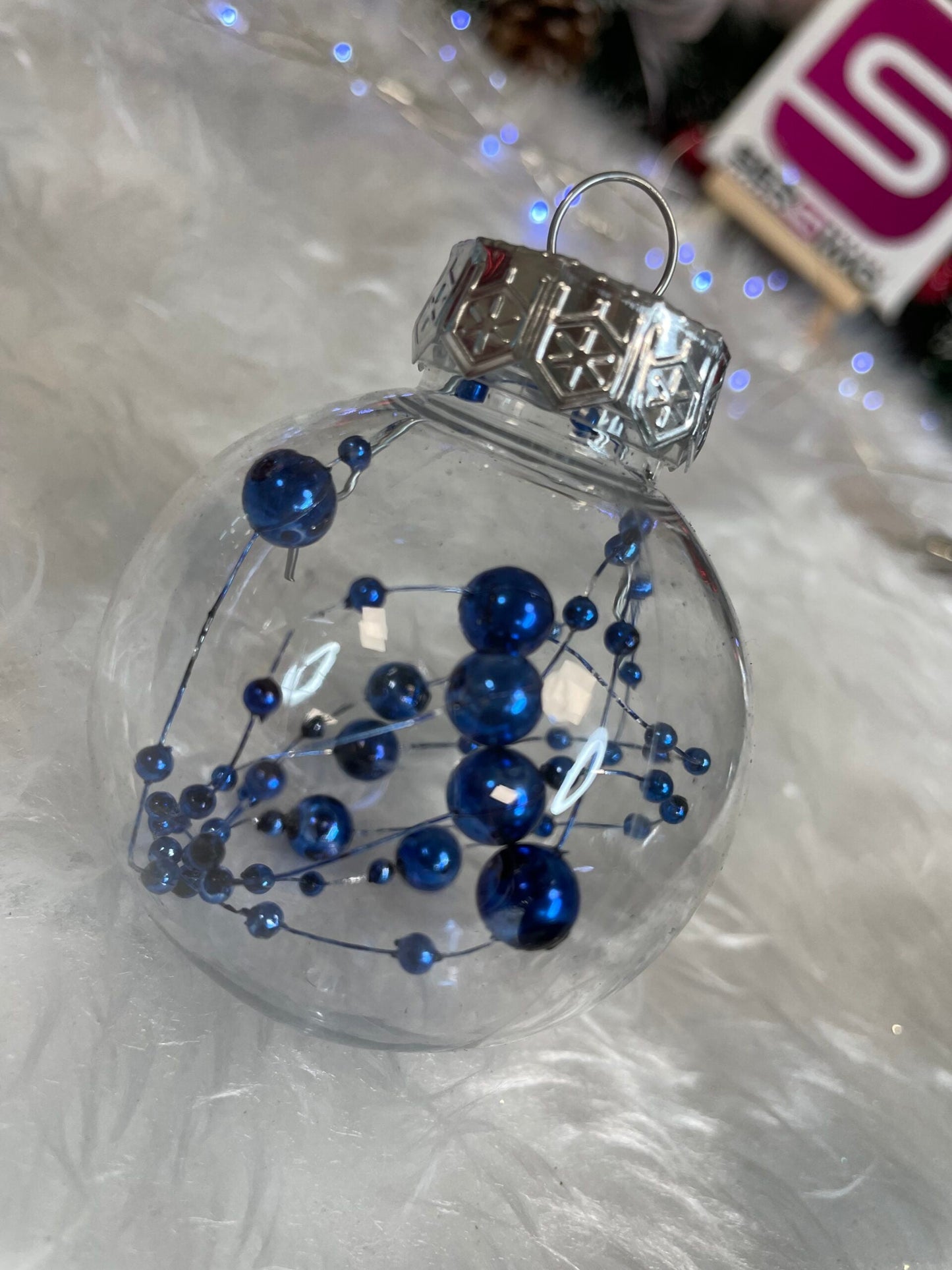 Set globuri de Craciun Inedit, 30 bucati, 6cm, transparente si albastru