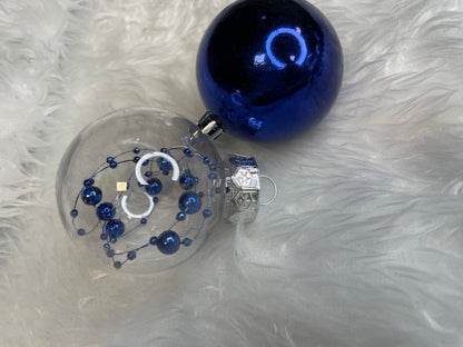 Set globuri de Craciun Inedit, 30 bucati, 6cm, transparente si albastru