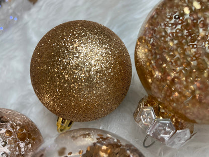 Set globuri de Craciun Inedit, 30 bucati, 6cm, transparente si aramiu