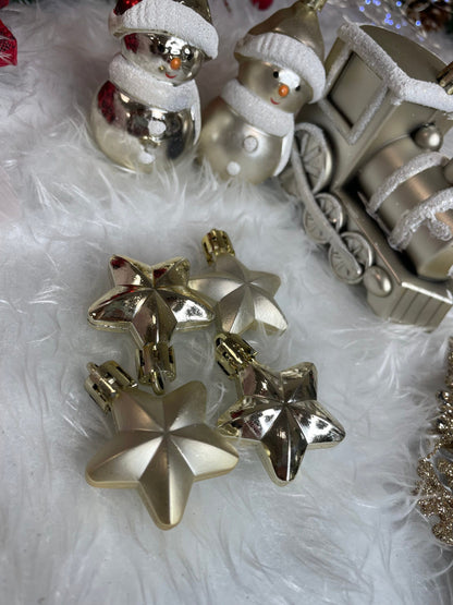 Set globuri si decoratiuni de Craciun, 70 piese, diverse dimensiuni, auriu si crem