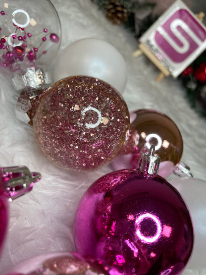 Set globuri de Craciun Inedit, 30 bucati, 6cm, transparente si roz