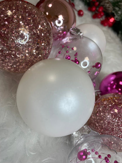 Set globuri de Craciun Inedit, 30 bucati, 6cm, transparente si roz