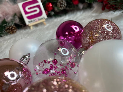 Set globuri de Craciun Inedit, 30 bucati, 6cm, transparente si roz