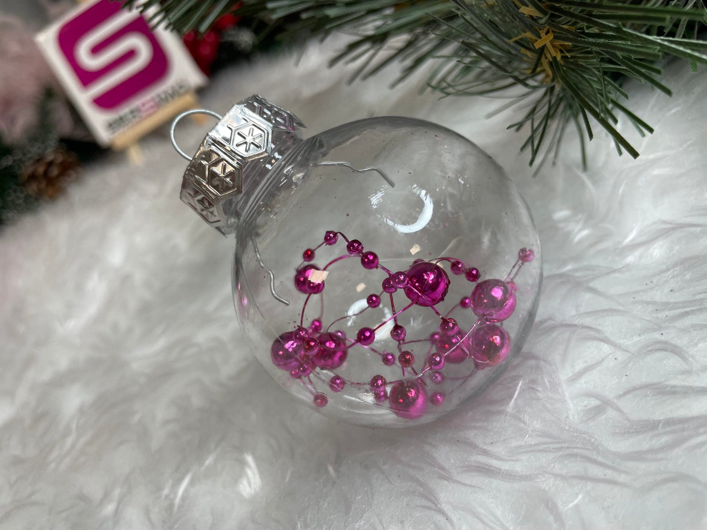 Set globuri de Craciun Inedit, 30 bucati, 6cm, transparente si roz