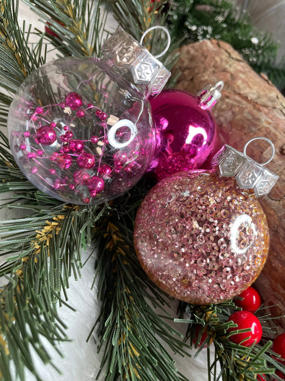 Set globuri de Craciun Inedit, 30 bucati, 6cm, transparente si roz