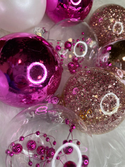 Set globuri de Craciun Inedit, 30 bucati, 6cm, transparente si roz