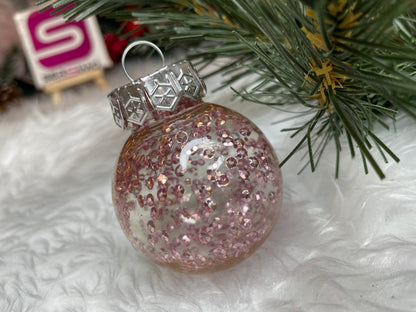 Set globuri de Craciun Inedit, 24 bucati, 5cm, transparente si roz pal