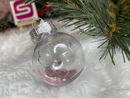 Set globuri de Craciun Inedit, 24 bucati, 5cm, transparente si roz pal