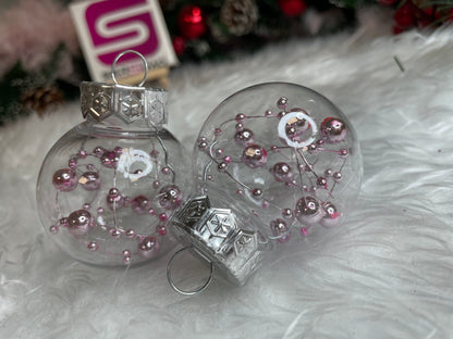 Set globuri de Craciun Inedit, 24 bucati, 5cm, transparente si roz pal