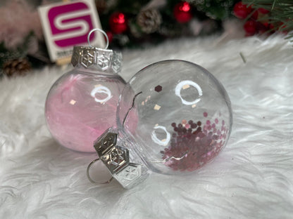 Set globuri de Craciun Inedit, 24 bucati, 5cm, transparente si roz pal