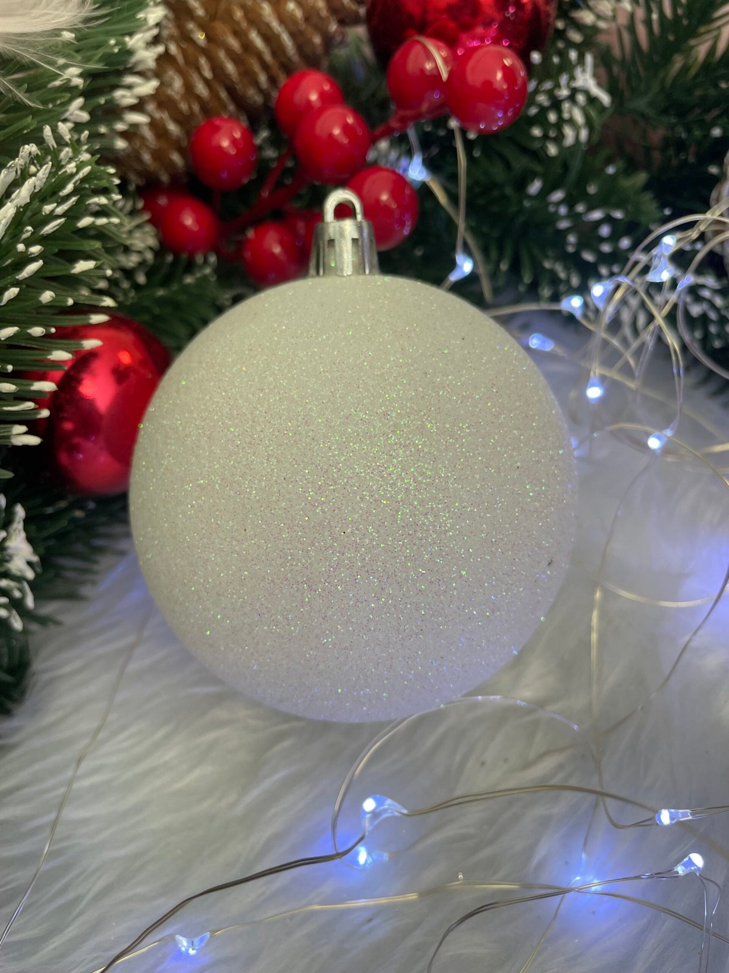 Set globuri de Craciun, 20 bucati, 8cm, alb perlat