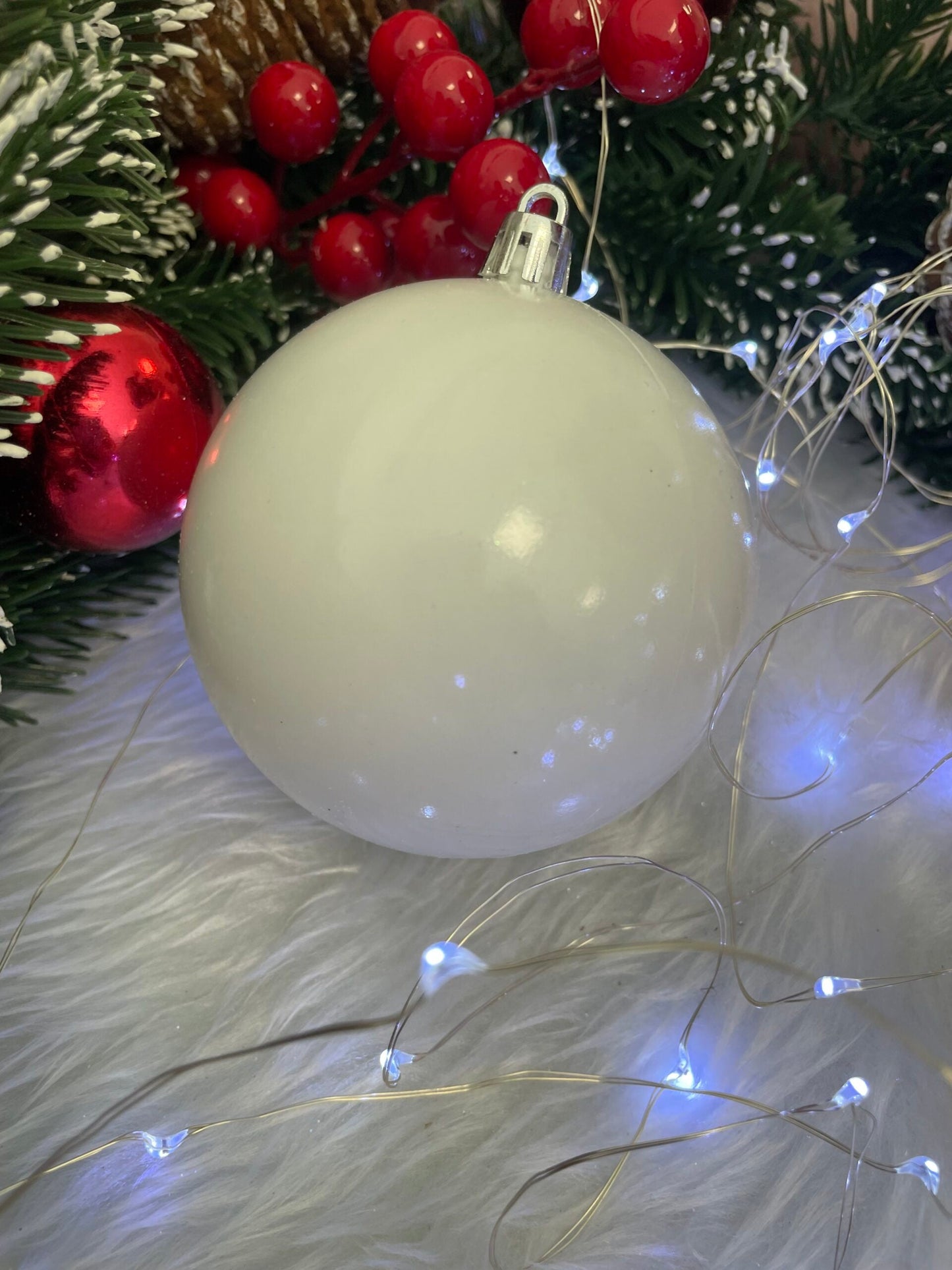 Set globuri de Craciun, 20 bucati, 8cm, alb perlat