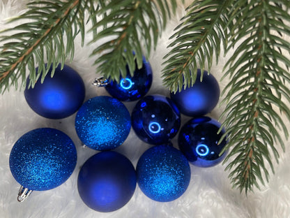 Set globuri de Craciun, 30 bucati, 3 modele, 6cm, albastru