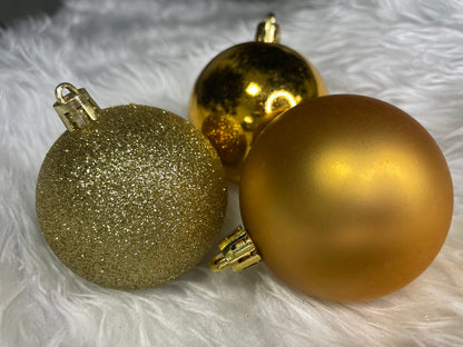 Set globuri de Craciun, 30 bucati, 3 modele, 6cm, auriu