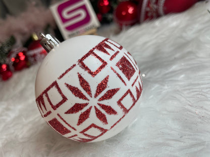 Set globuri de Craciun cu modele de sarbatori, 30 bucati, 7cm, alb rosu
