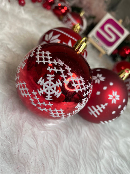 Set globuri de Craciun cu modele de sarbatori, 30 bucati, 7cm, alb rosu