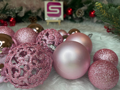 Set globuri de Craciun, 100 bucati, 3-6cm, roz