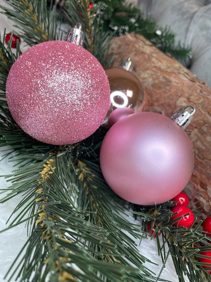 Set globuri de Craciun, 100 bucati, 3-6cm, roz