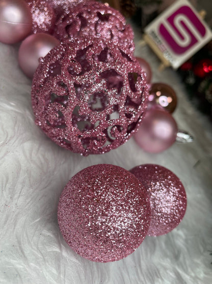 Set globuri de Craciun, 100 bucati, 3-6cm, roz