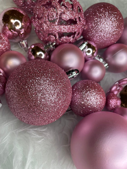 Set globuri de Craciun, 100 bucati, 3-6cm, roz