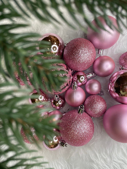 Set globuri de Craciun, 100 bucati, 3-6cm, roz