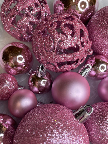 Set globuri de Craciun, 100 bucati, 3-6cm, roz