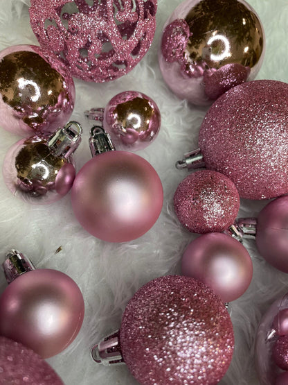 Set globuri de Craciun, 100 bucati, 3-6cm, roz