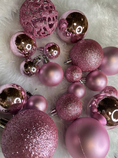 Set globuri de Craciun, 100 bucati, 3-6cm, roz