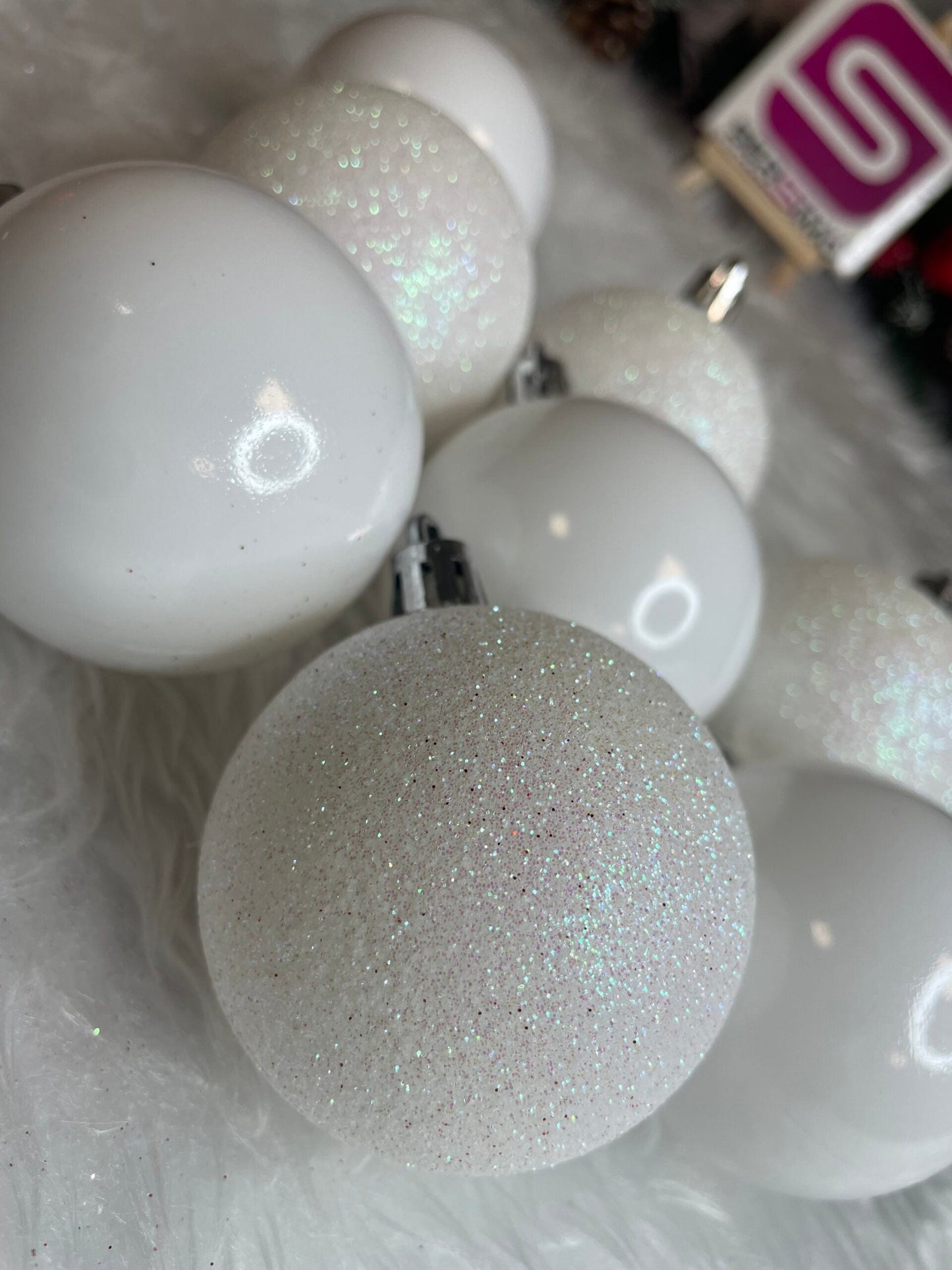 Set globuri de Craciun, 20 bucati, 6cm, alb perlat