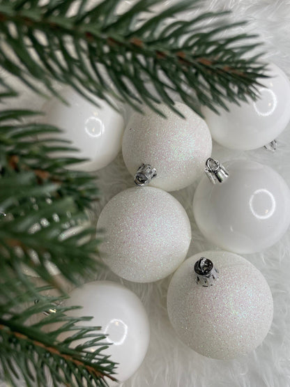 Set globuri de Craciun, 20 bucati, 6cm, alb perlat