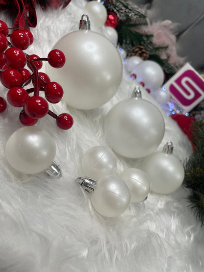 Set globuri de Craciun, 37 bucati, 3-8cm, alb perla