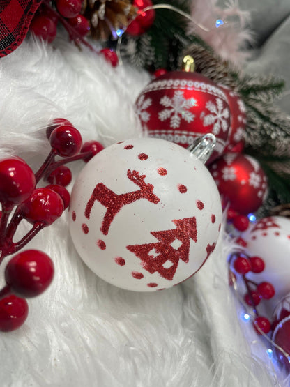Set globuri de Craciun cu modele de sarbatori, 30 bucati, 5cm, alb rosu