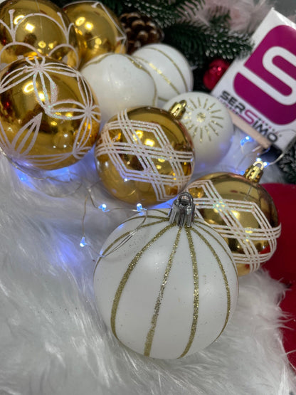 Set globuri de Craciun cu modele de sarbatori, 30 bucati, 7cm, alb auriu