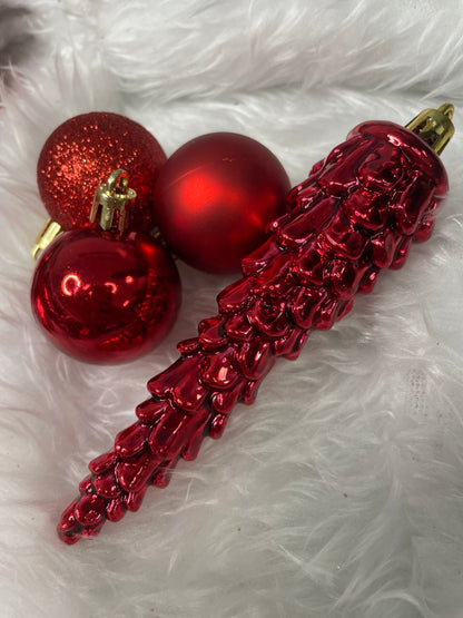 Set globuri si decoratiuni de Craciun, 72 piese, diverse dimensiuni, rosu