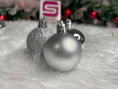 Set globuri de Craciun, 20 bucati, 3 modele, 4cm, argintiu