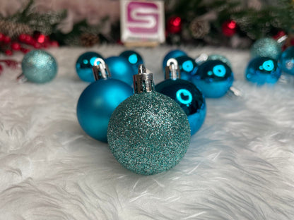 Set globuri de Craciun, 20 bucati, 3 modele, 4cm, albastru