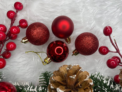 Set globuri de Craciun, 20 bucati, 3 modele, 4cm, rosu