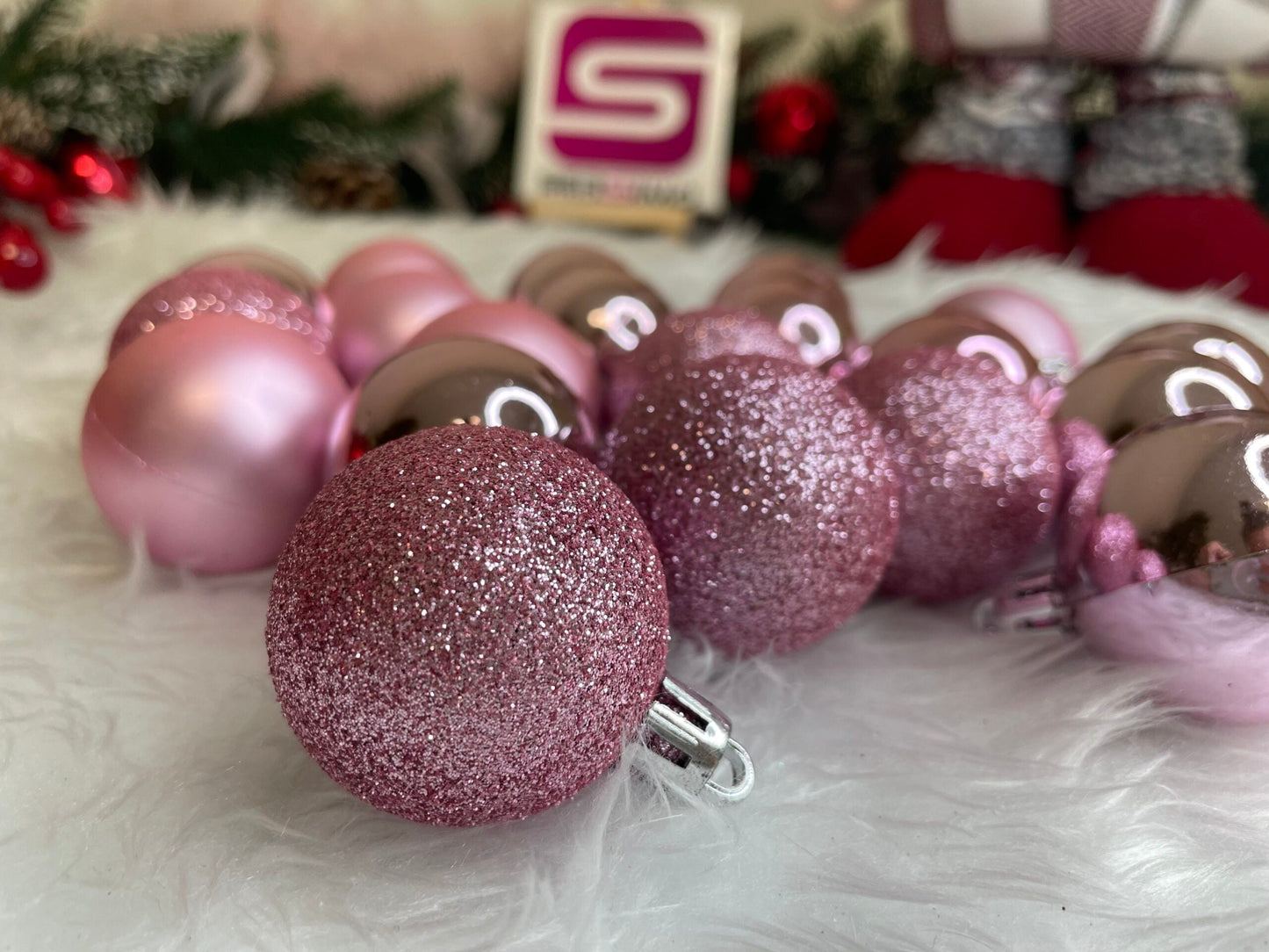 Set globuri de Craciun, 20 bucati, 3 modele, 4cm, roz