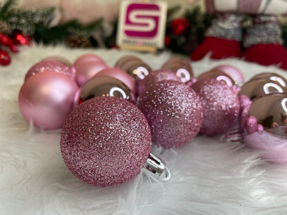 Set globuri de Craciun, 20 bucati, 3 modele, 4cm, roz