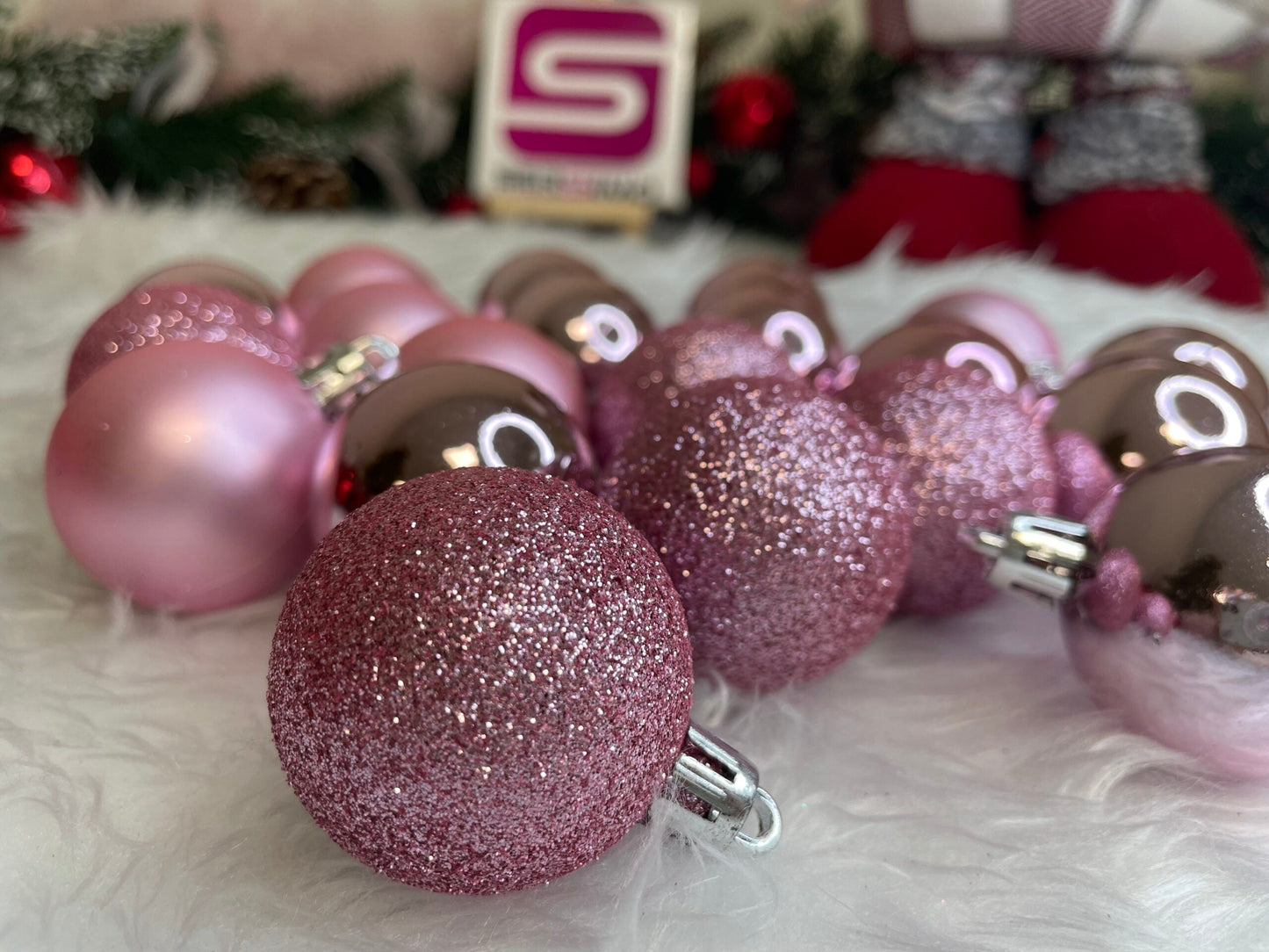 Set globuri de Craciun, 20 bucati, 3 modele, 4cm, roz