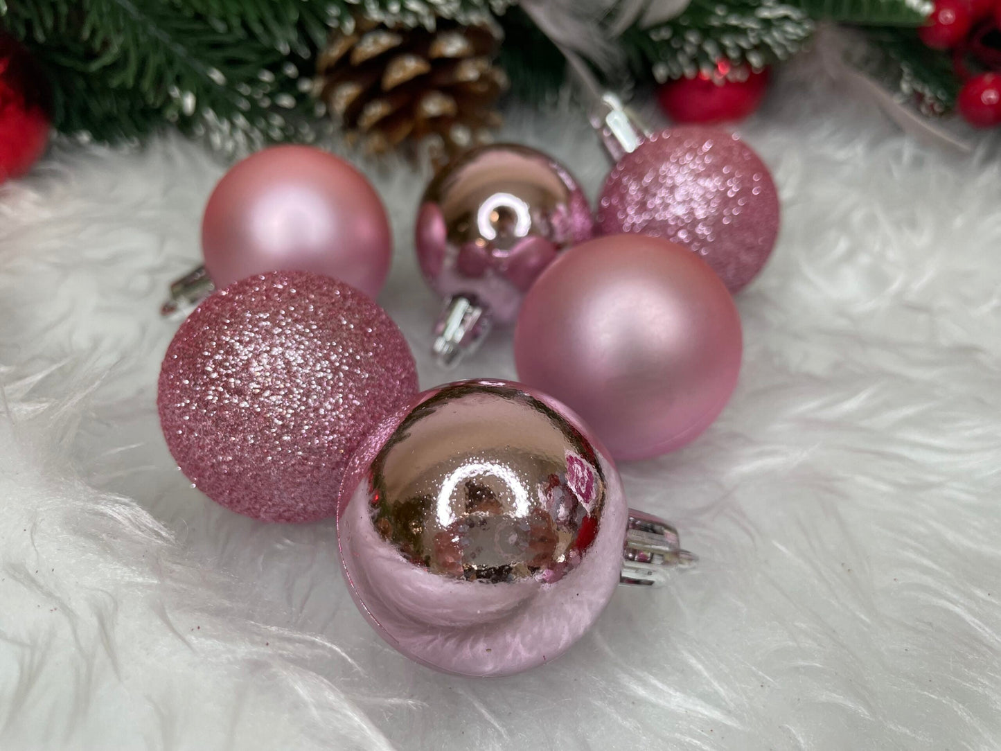Set globuri de Craciun, 20 bucati, 3 modele, 4cm, roz