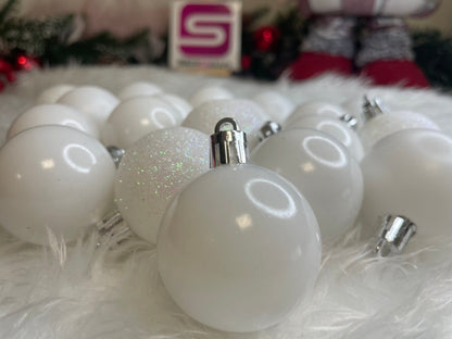 Set globuri de Craciun, 20 bucati, 3 modele, 4cm, alb
