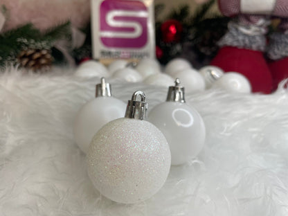 Set globuri de Craciun, 20 bucati, 3 modele, 4cm, alb