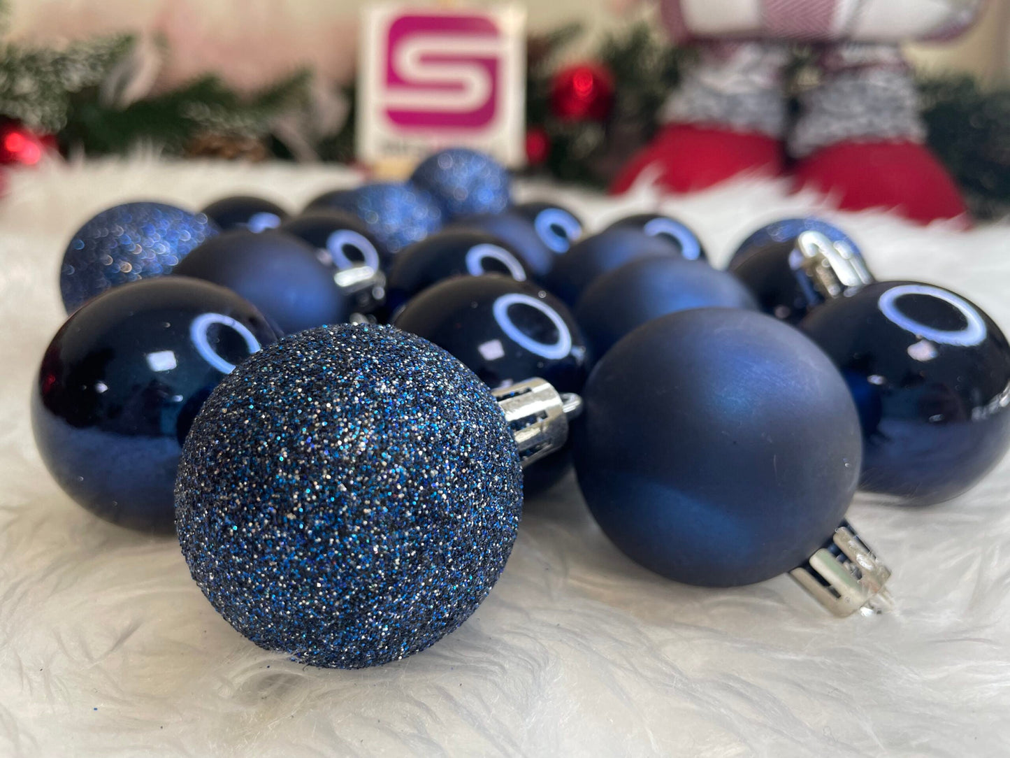 Set globuri de Craciun, 20 bucati, 3 modele, 4cm, albastru inchis