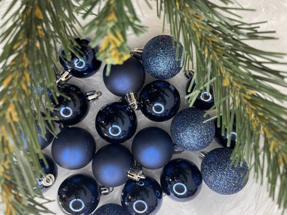 Set globuri de Craciun, 20 bucati, 3 modele, 4cm, albastru inchis