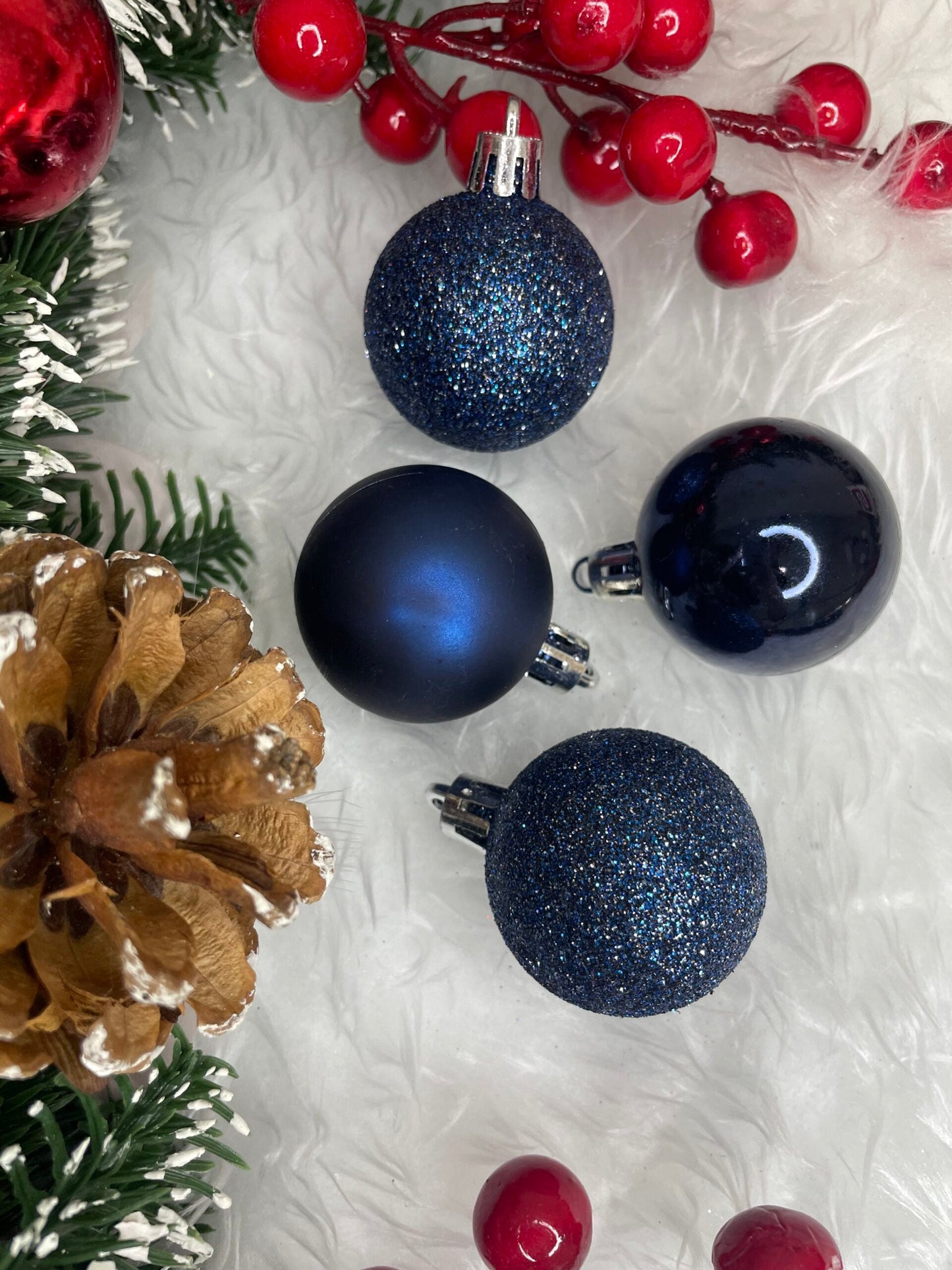 Set globuri de Craciun, 20 bucati, 3 modele, 4cm, albastru inchis