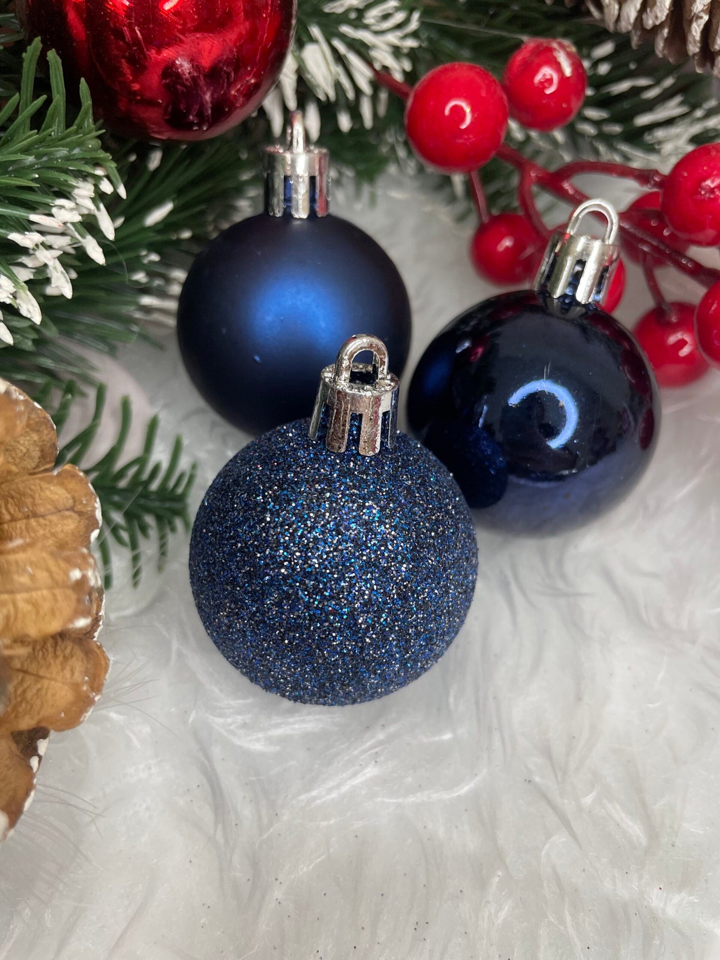 Set globuri de Craciun, 20 bucati, 3 modele, 4cm, albastru inchis