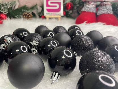 Set globuri de Craciun, 20 bucati, 3 modele, 4cm, negru