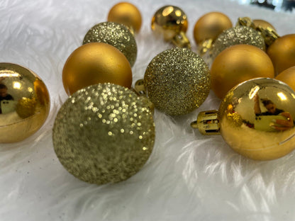 Set globuri de Craciun, 30 bucati, 3 modele, 3cm, auriu