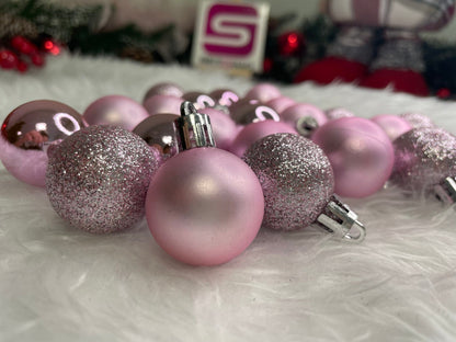 Set globuri de Craciun, 30 bucati, 3 modele, 3cm, roz